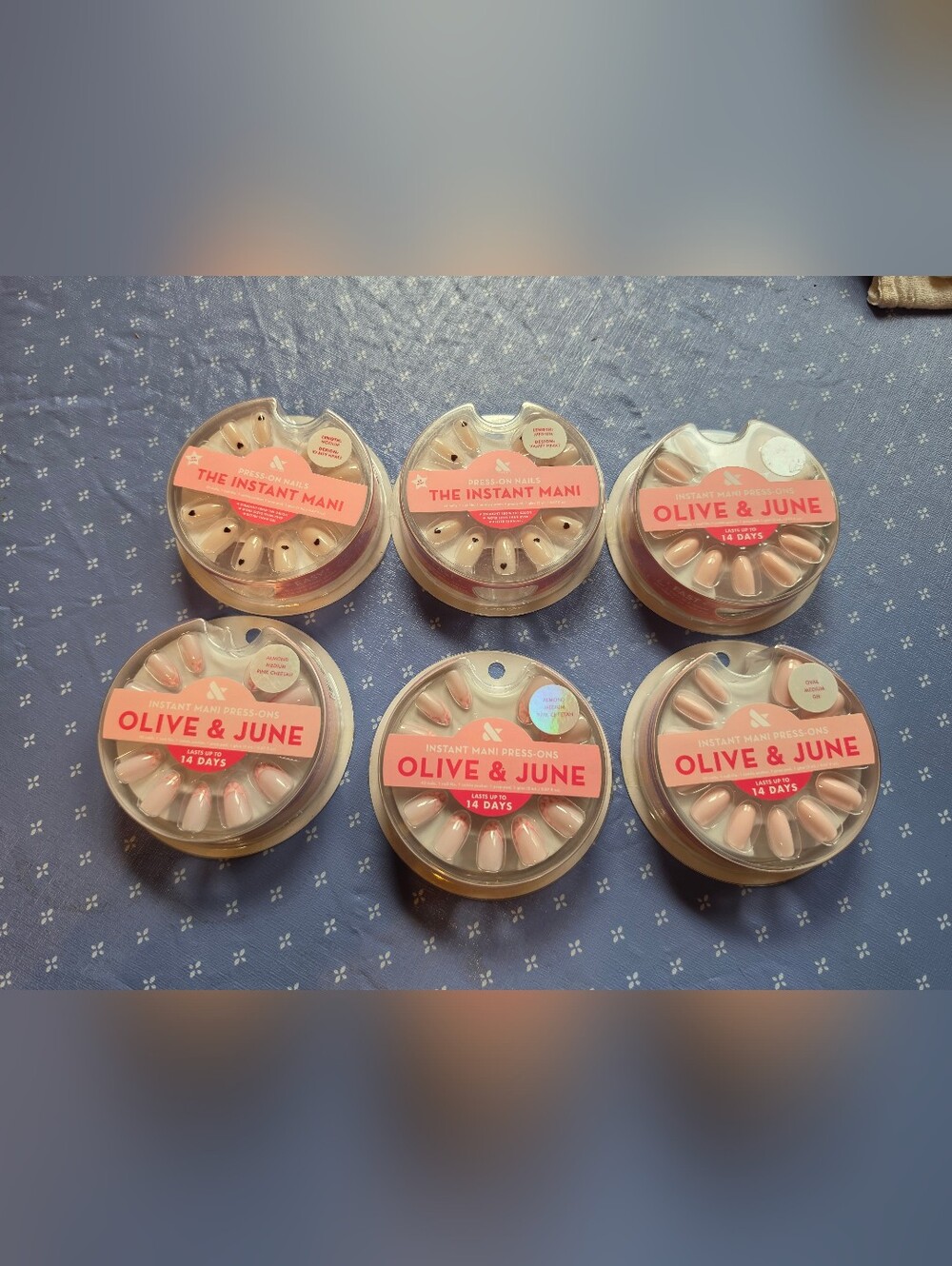 Lot Of 6 Olive & June The Instant Press On Mani 14 Day Wear Medium Length Oval